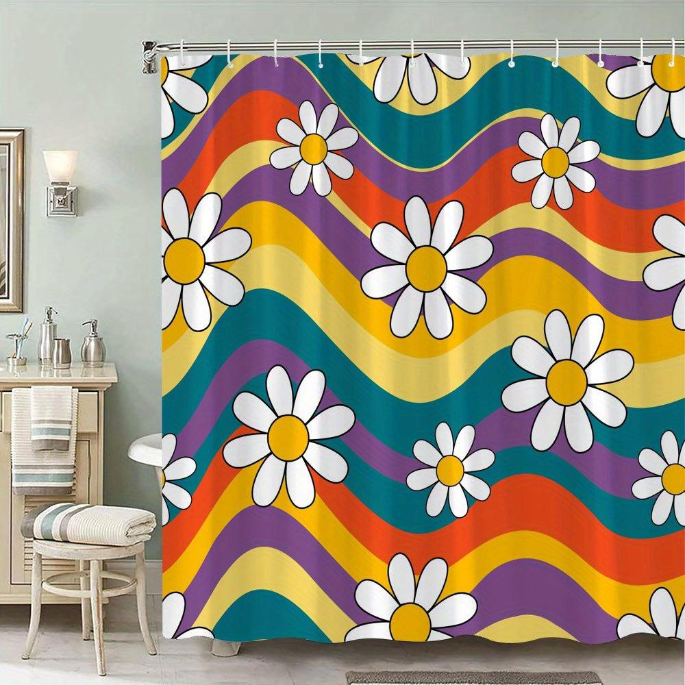 

Retro Rainbow Floral Print Waterproof Shower Curtain for Bathroom, Vibrant Daisy Design High-End Toilet Partition Curtain W90XH180cm