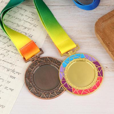 Metal Award Medals With Neck Ribbon Gold Silver Bronze Style For Sports Academics Or Any Competition Diameter