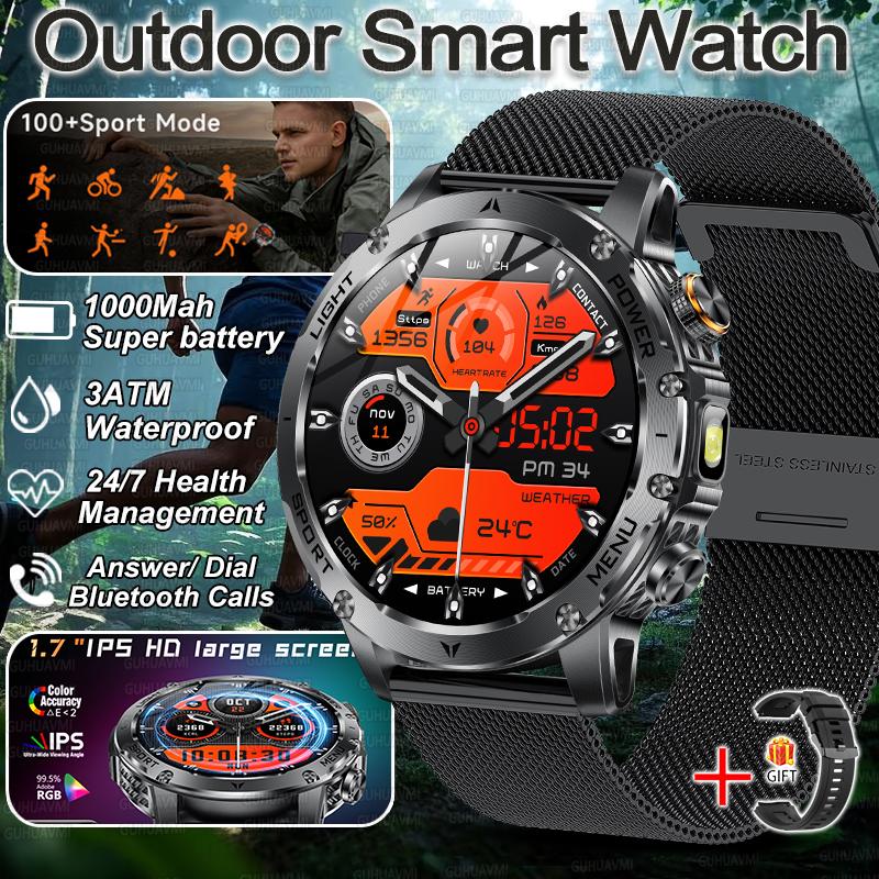 New top outdoor sport Smart Watch 1.7 inches IP68 Waterproof HD Bluetooth call Heart rate Smart Watch 1000Mah Battery Men