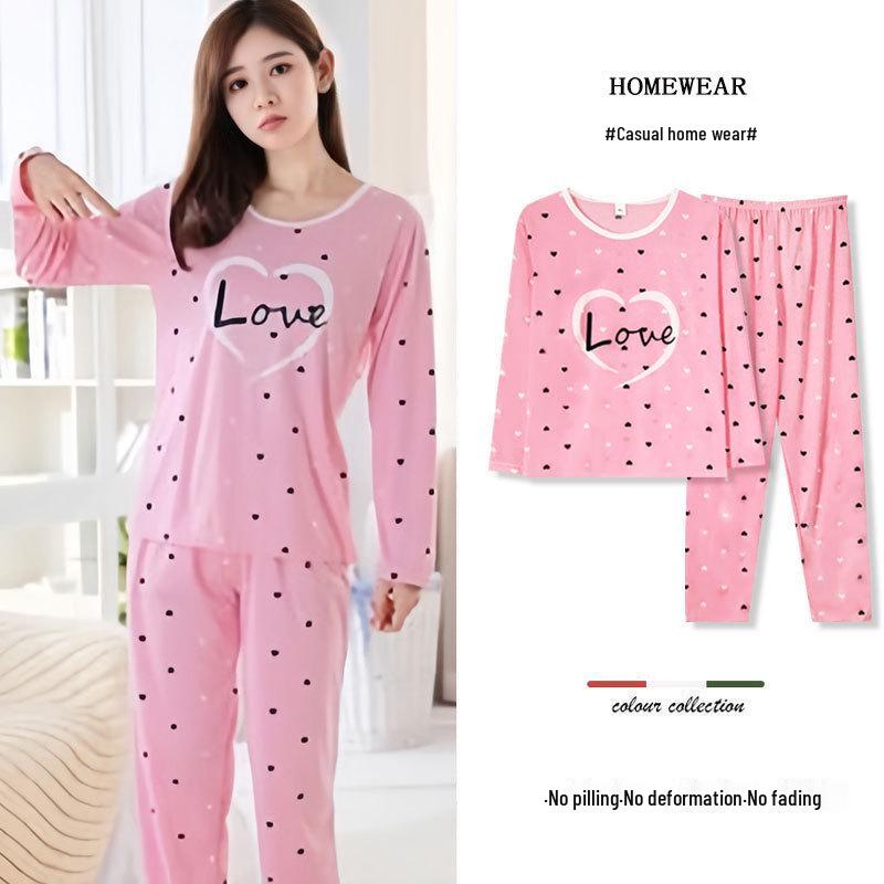 Women's Spring Autumn Long Sleeve Cute Pajama Set - Thin Casual Petite Homewear