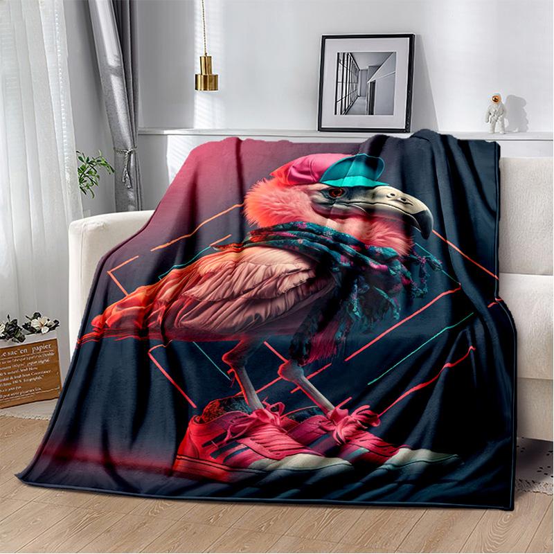 Kreslený růžový plameňák Rainforest Love Bird deka, měkká deka pro domácí postel pohovka pohovka piknik cestovní přikrývka deka děti