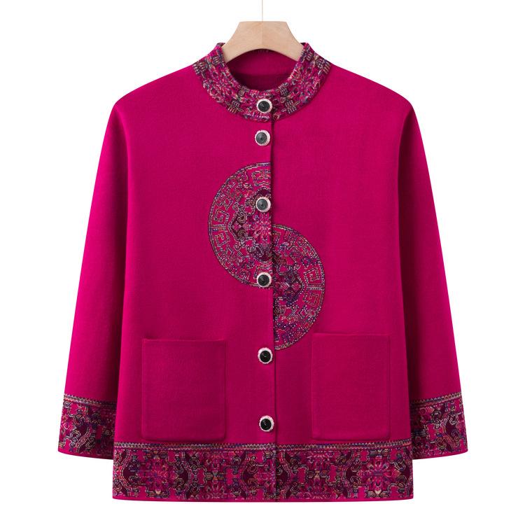

New Style Grandma Wear Autumn and Winter Fashionable Sweater Jacket for Women Festive Mother Wear Cardigan Top Middle-aged and Elderly Knitted Sweater 4XL