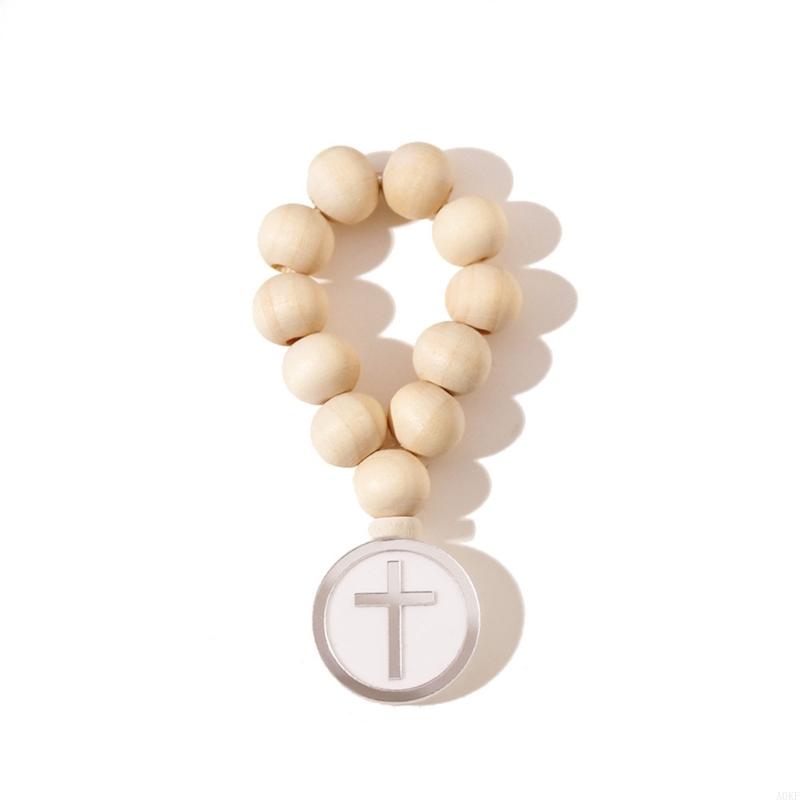 Wooden Rosary Bulk Catholic Prayer Rosary Beads with Crosses Pendants Mesh Bag Baptism First Communion Baby Shower A0KF