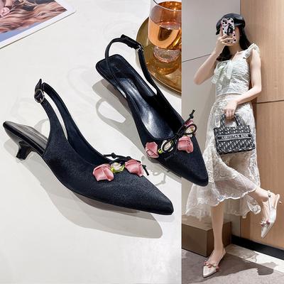 French Niche Fairy High Heels Bag Head Sandals Women's Shoes Bow Bouquet New Chinese Pointed Single Shoes Explosion