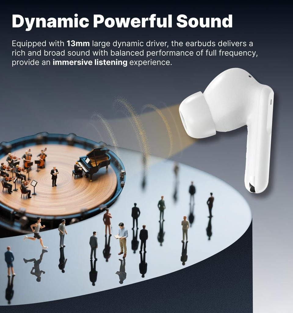 Hmusic Wireless Bluetooth Earphones with LCD 4 and Up To 40 Hours of 13mm Titanium Composite Diaphragm Compact and Comfortable Fit for iPhone and