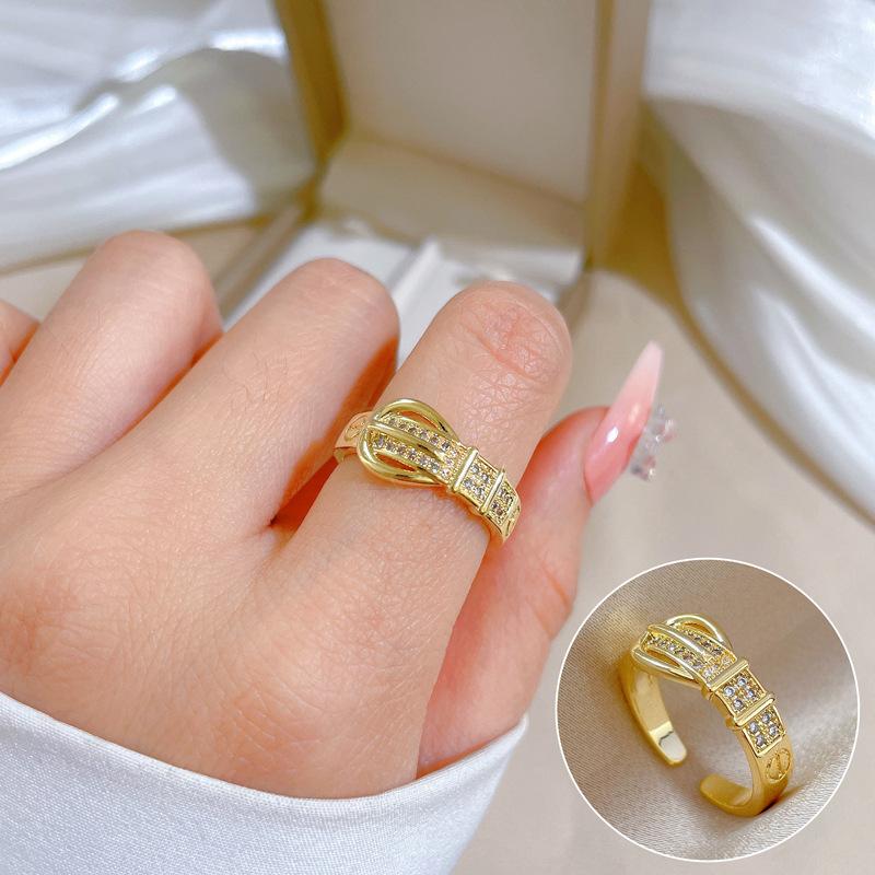 [Real Gold Electroplating] Temperament Advanced Sense Zircon Super Flash Ring Women'S Opening Can Be Adjusted And Simple