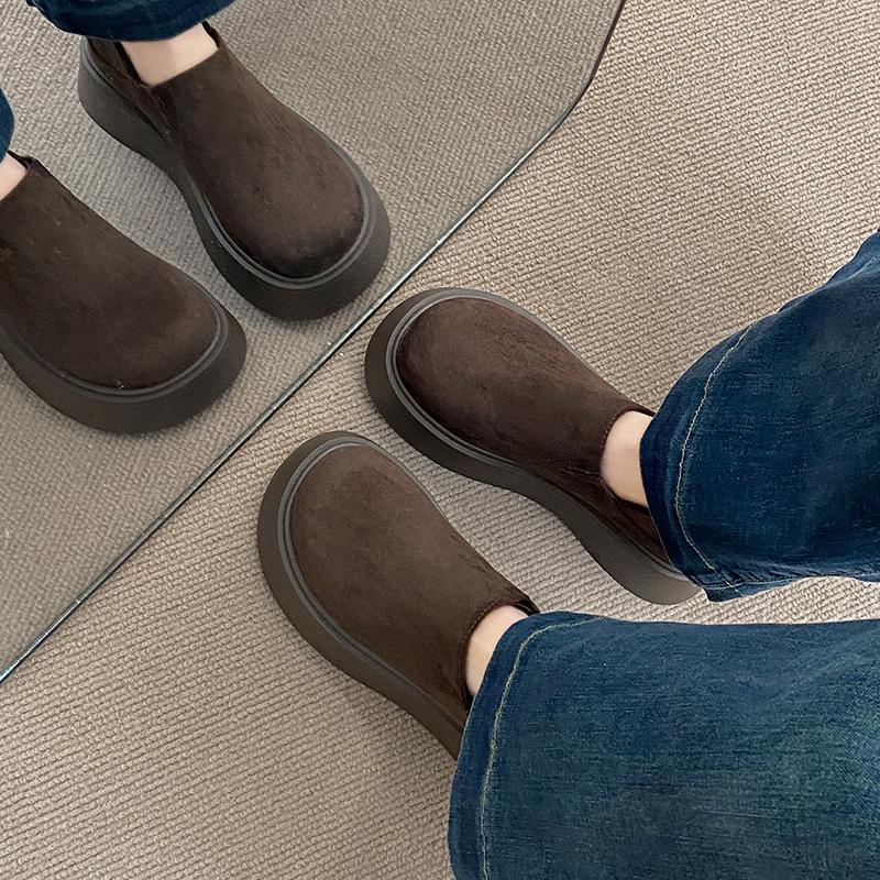 Fashion CRLAYDK Designer Women's Slip On Loafers Vintage Platform Work Suede Ladies Shoes Leather Walking Casual Height Increase Slides
