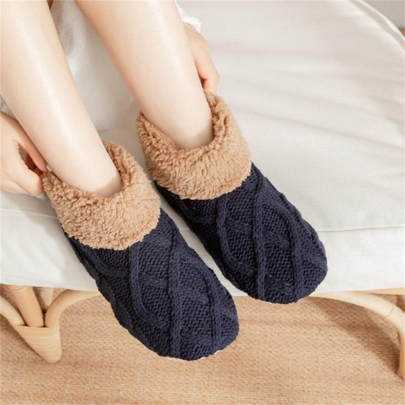 Unisex Thermal Knit Ankle Socks for Cold Weather Nonslip Grip Bottom Soles Floor Socks Thick Fleece Lined Slipper Socks