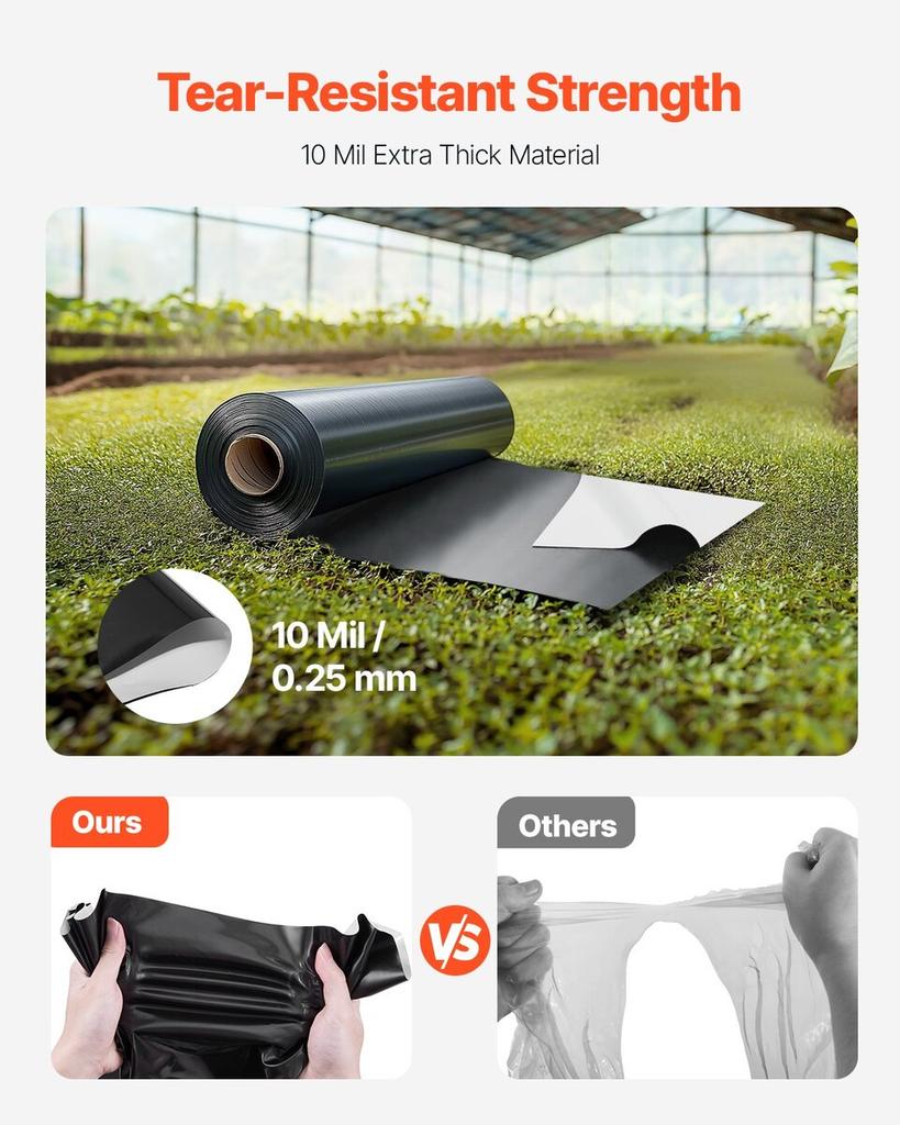 10Mil Plastic Sheeting Roll 10 x 100 FT Heavy Duty Black & White