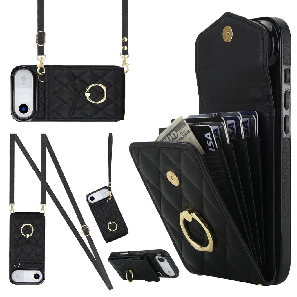 For iPhone Air Case RFID Blocking Card Bag Leather + TPU Crossbody Phone Cover with Ring Kickstand