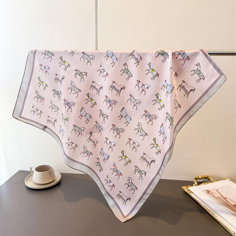 Luxury Horse Lightweight Faux Silk Printed 70cm Small Square Scarf Shawl Neck Scarf High-End Fashion Neck Head Wrap Scarf