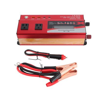 Červený 900W měnič napětí Modifikovaná sinusoida do auta DC 12V 24V na AC konvertor s duálními zásuvkami 2x Typ C 2x USB porty