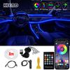 Car Interior LED Light RGB Fiber Optic Ambient Strip Neon Lighting Kit APP Remote Control Auto Decorative Atmosphere Lamps Neon Lights 4