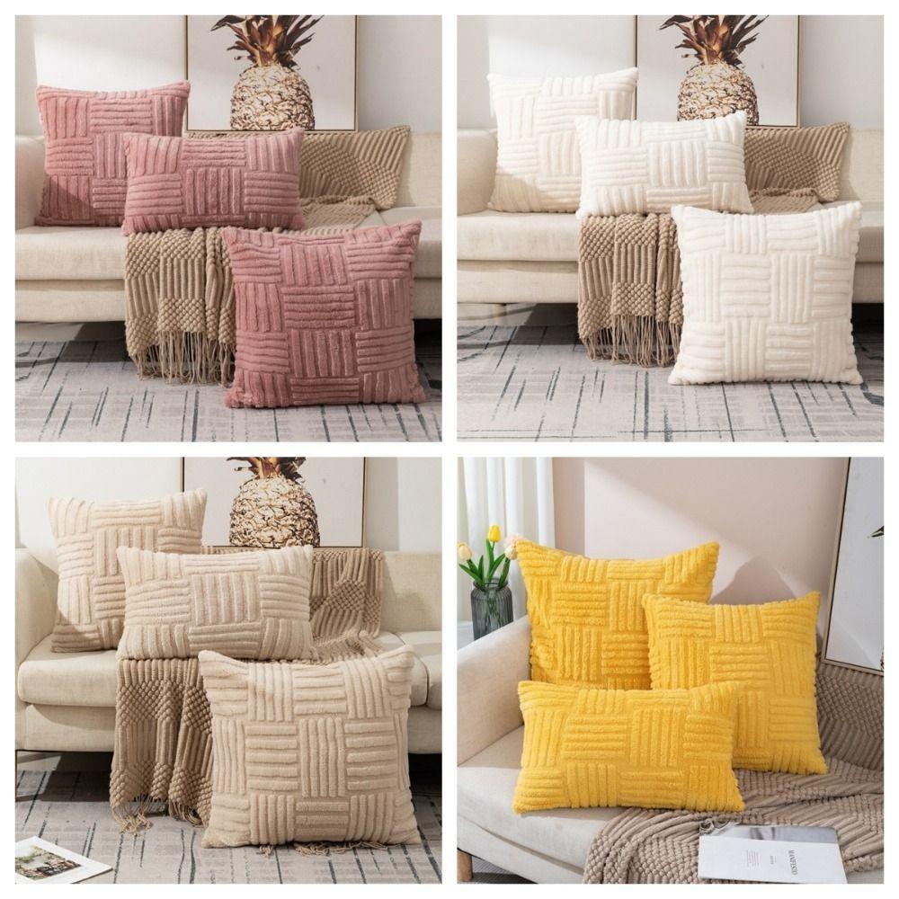 New Soft Throw Pillow Covers Solid Color Knitting Fur Sofa Cushion Cover Waist Pillow Case Pillow Case Protector Office Sofa