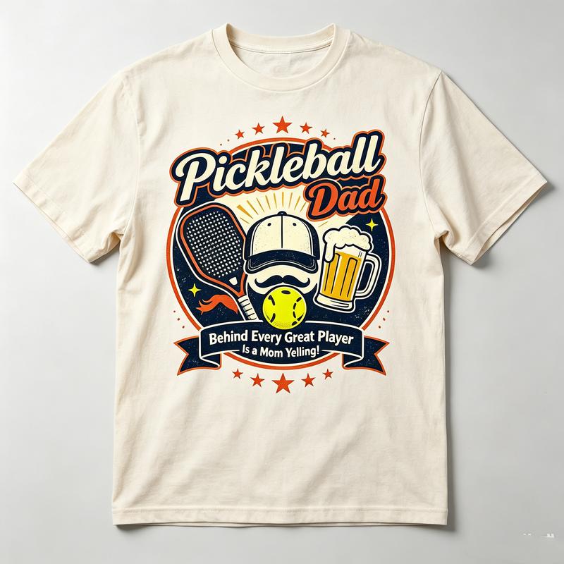 Pickleball Dad Behind Every Great Player Is A Mom Yelling Vintage Graphic T Shirt Unisex Casual Cotton Short Sleeve Tops Funny Gift