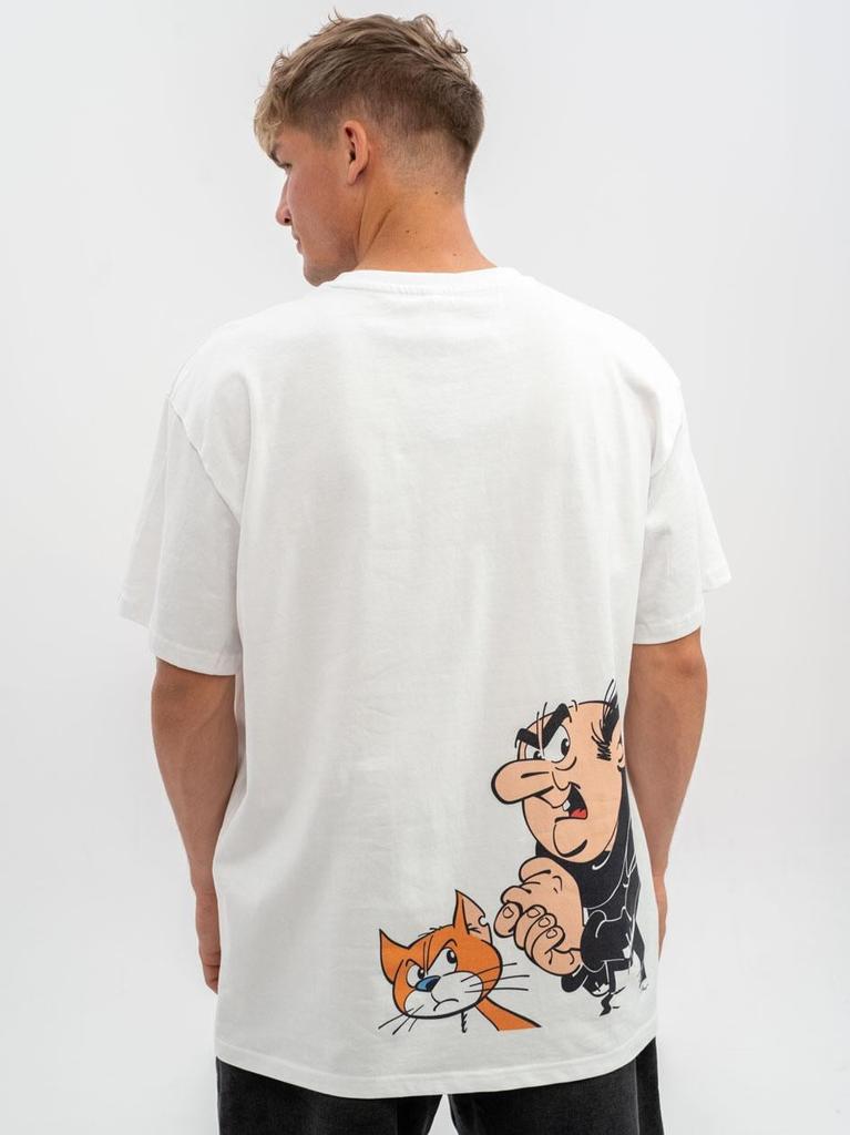 Schlümpfe Gargamel und Azrael S Übergroßes Kurzarm Herren Weißes T-Shirt