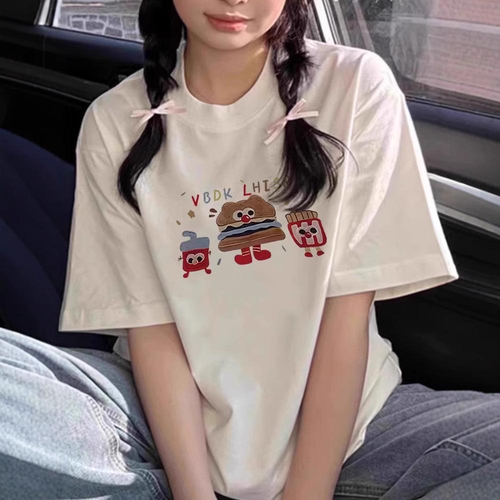 Summer New Cartoon Print Design Short-sleeved T-shirt Women's Casual Loose Versatile Top T-shirt