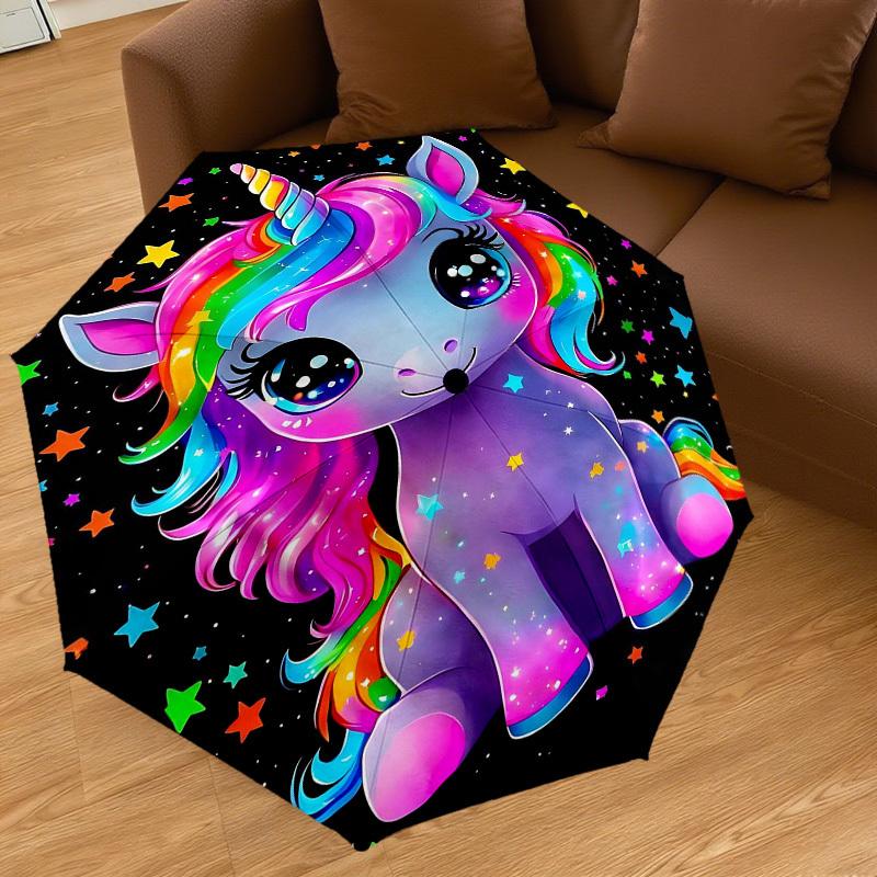 1PC Unicorn Starry Umbrella-8-Rib Reinforced Portable Folding Travel Suitable for All Seasons Outdoor Daily Use -J0406