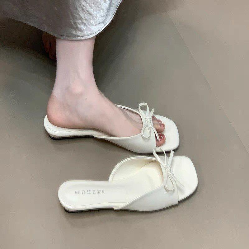 One Word OpenToed Skirt French Wedge Bow With Gentle Temperament Cool Slippers Women'S Summer Wear Fish Mouth Sandals
