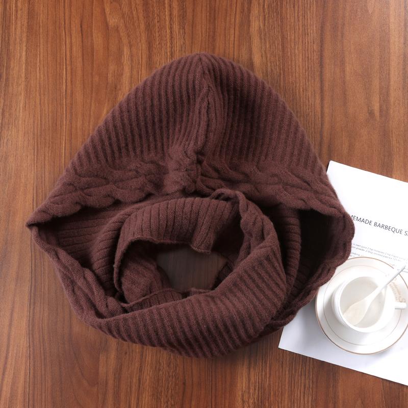 100%Wool Hooded Scarf Hat Women Winter Soft Warm Ear Face Protect Balaclava Scarves Beanies Men Korea Fashion Wollen Neck Warmer