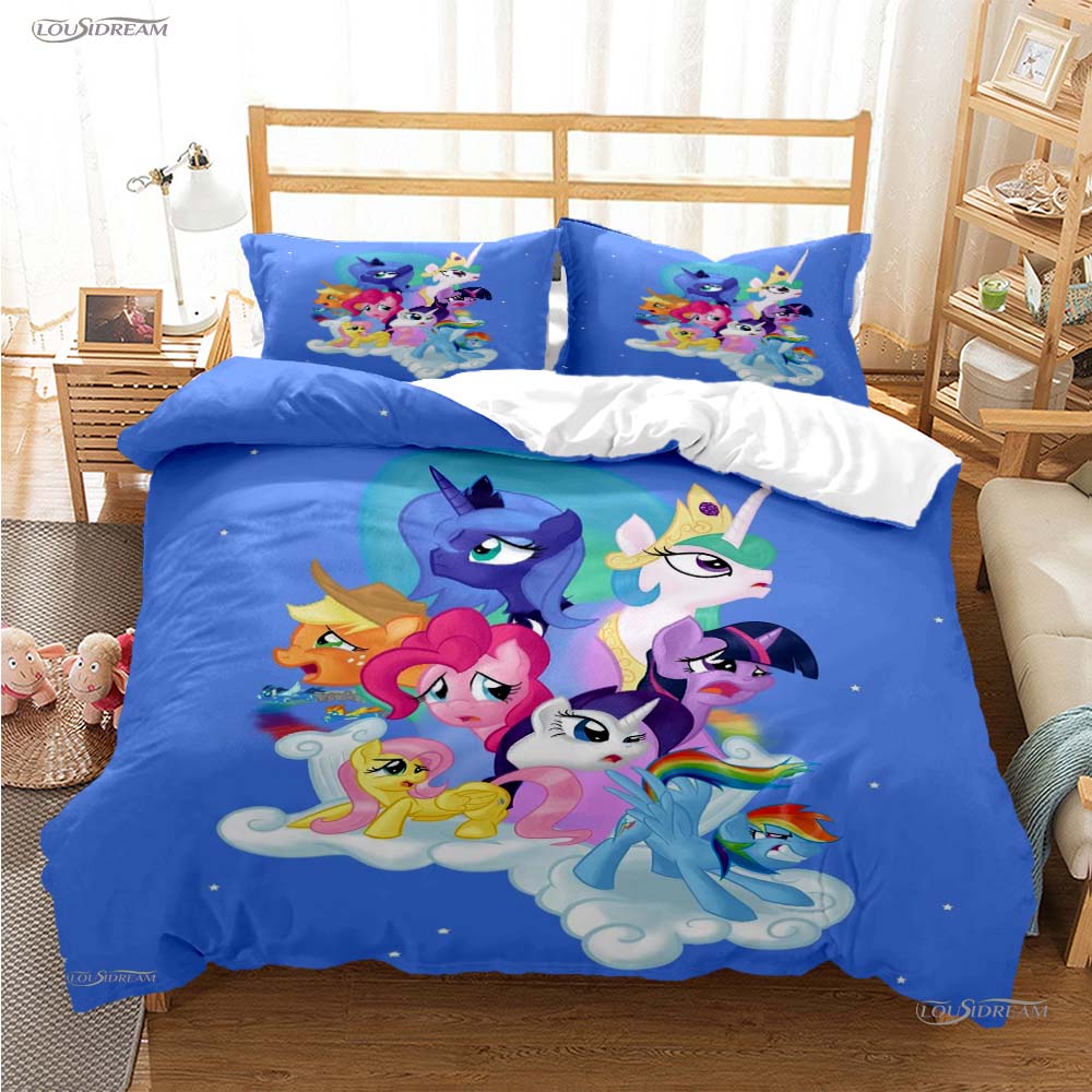 My Little Pony Cartone Animato Copripiumino per Tutte le Stagioni Piumone Set Biancheria da Letto Coperta Trapuntata Morbida e Federe Singolo/Matrimoniale/Queen/King
