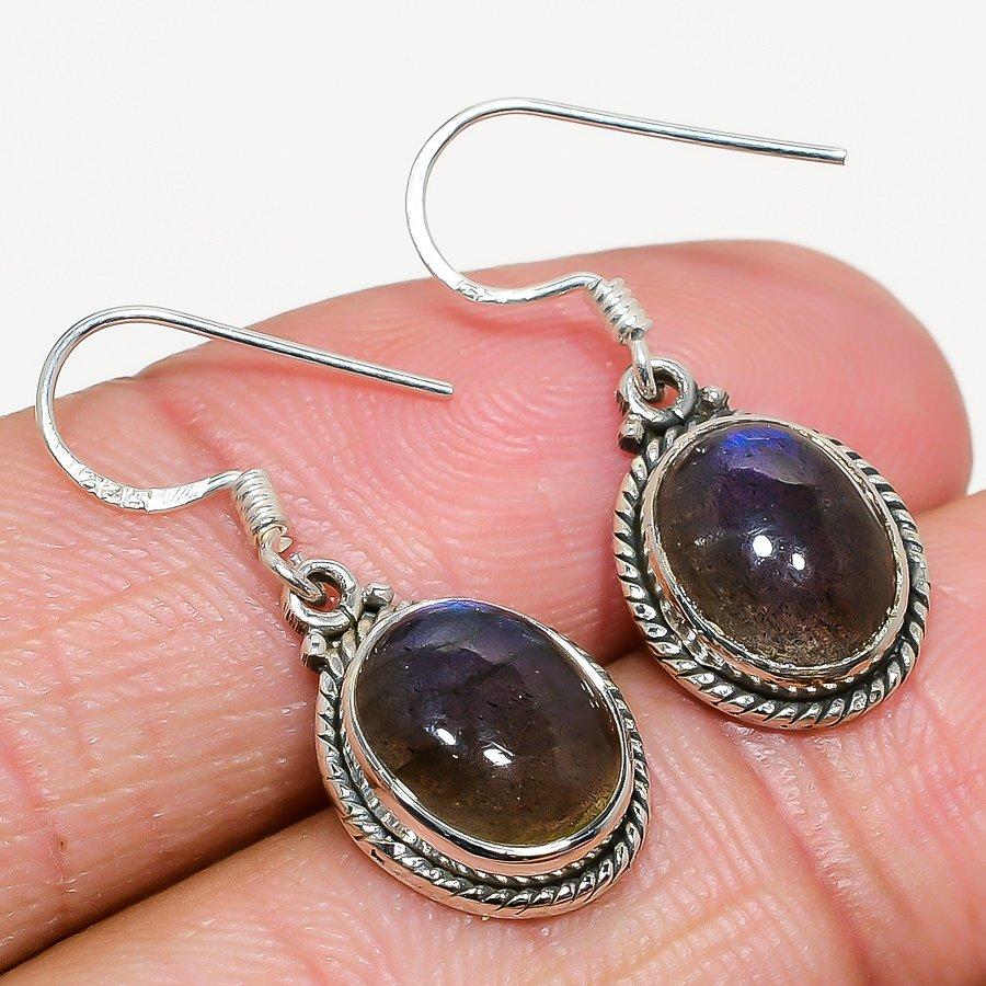 Natural Labradorite Gemstone 925 Solid Sterling Silver Gift Earring 1.25" c7Y04