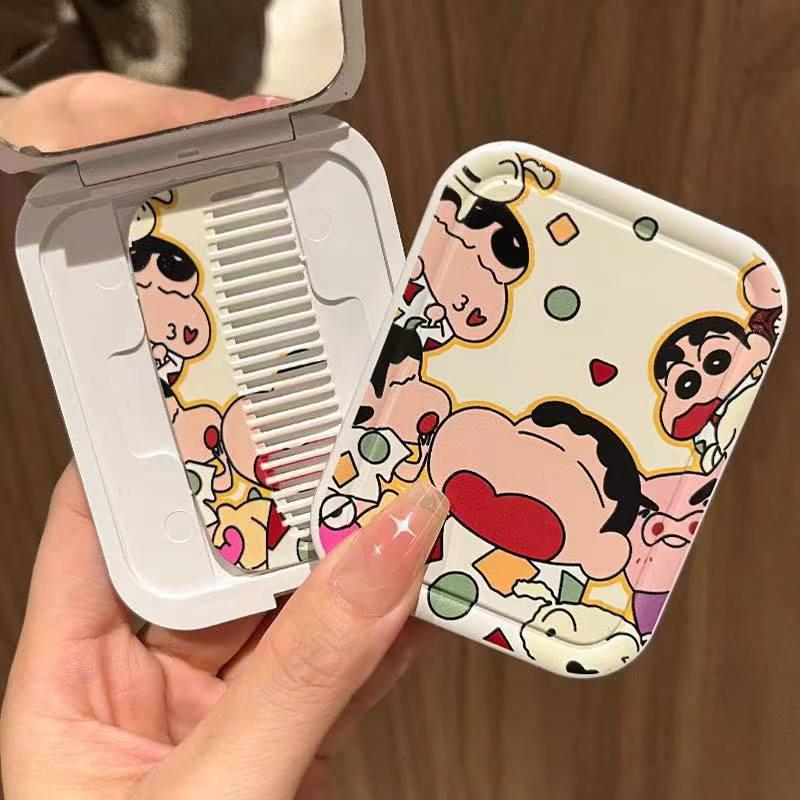Anime Crayon Shin Chan Handheld Mirror Foldable Mirror Comb Makeup Cute Portable Holiday Girls Cosmetic Mirror Christmas Gifts