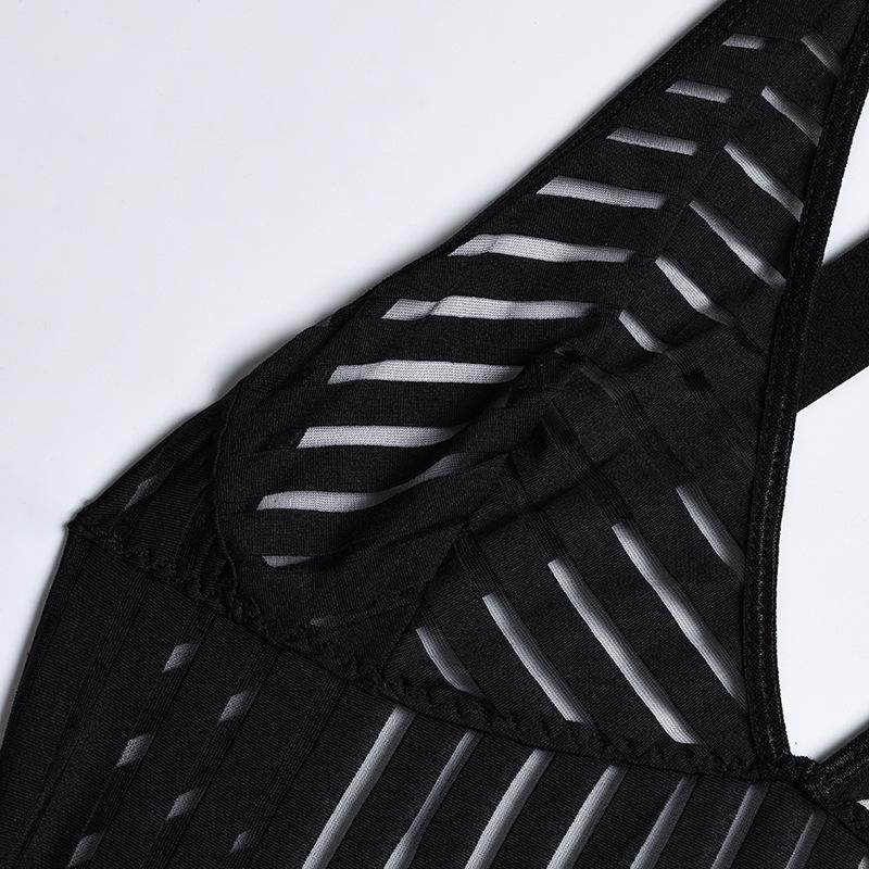 European & American Fishnet Striped Garter Bodysuit - Sexy Lingerie Set