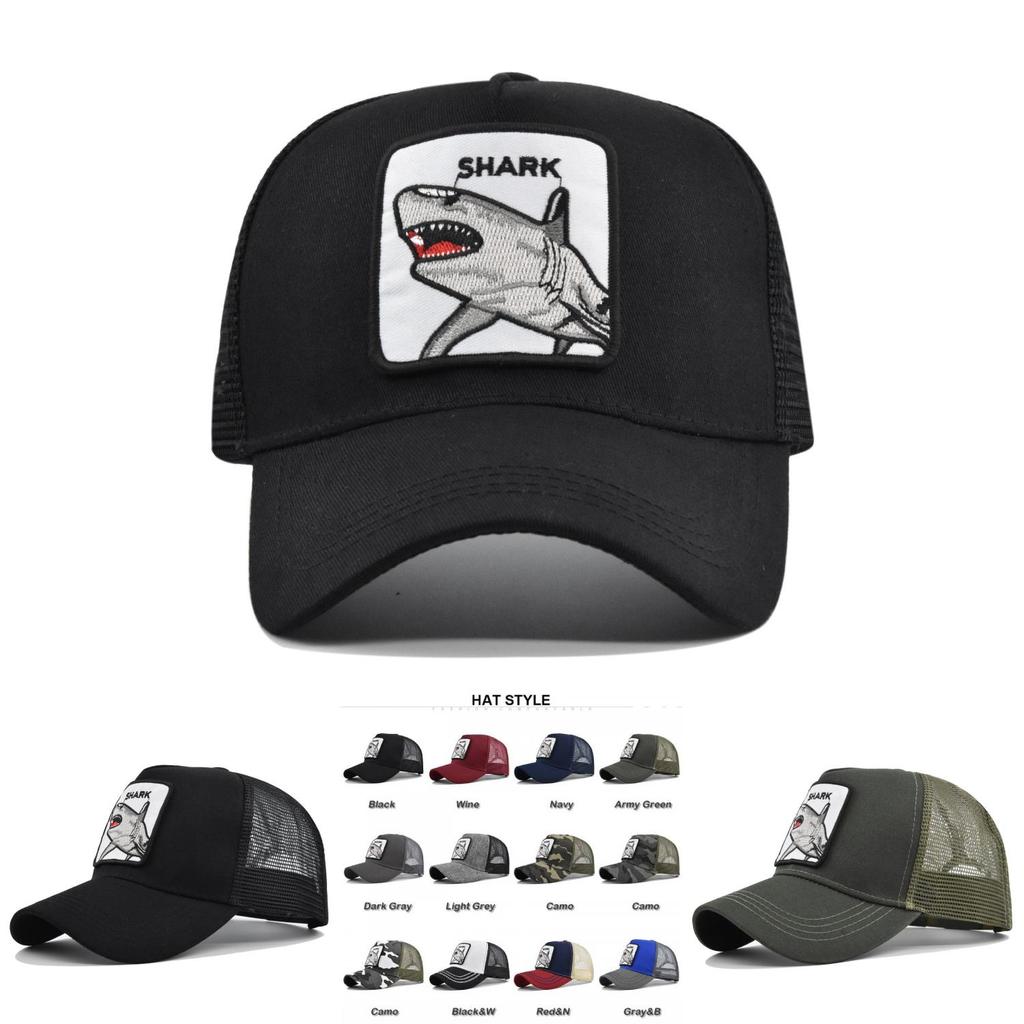 Cute Shark Embroidered Baseball Cap Adjustable Cotton Casual Cartoon Pattern Hat