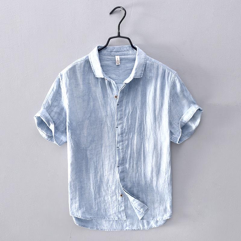 Men's Summer Linen V-Neck Stand Collar Short Sleeve Retro T-Shirt - Plus Size, Thin & Breathable