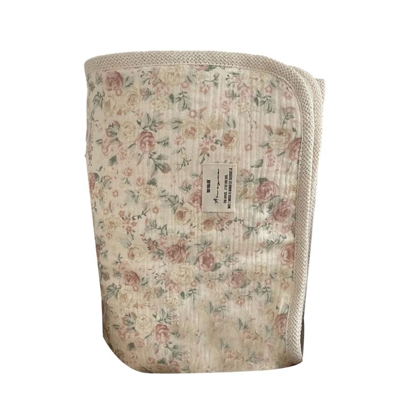 Couverture en Coton Imprimé Réversible Bord Crochet Fleur Couverture Polyvalente Double Épaisseur Chaude pour Bébés & Adultes