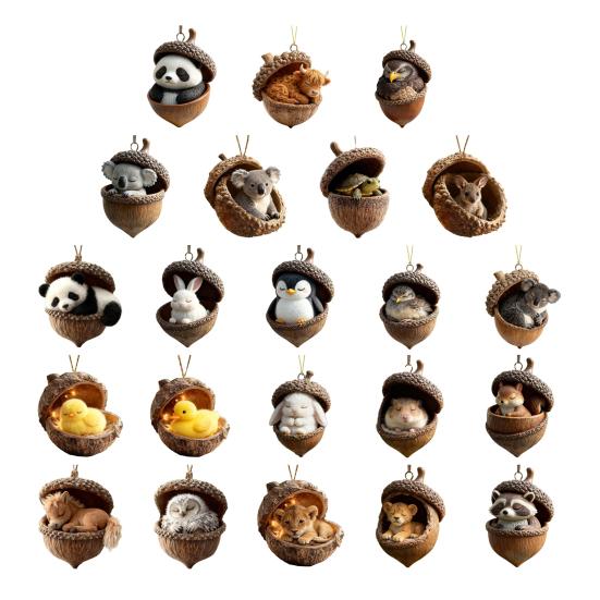 Forest Animal Acorn Hanging Ornaments Acrylic Christmas Tree Decor with Squirrel Rabbit Pony Designs 2D Flat Pendants for Holiday Gifting