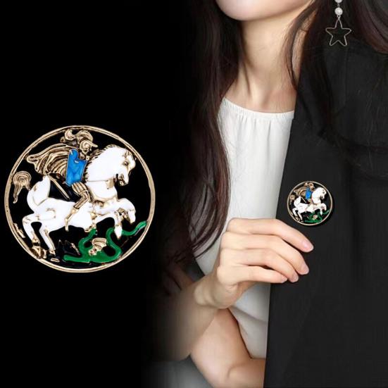 Enamel Knight Horse Brooch Retro Knight Riding White Horse Brooch Pin
