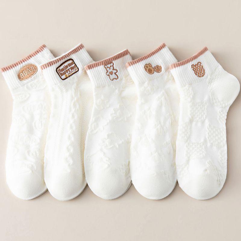 Female Spring and Summer Thin Cartoon Lovely Breathable Deodorant Low White Socks