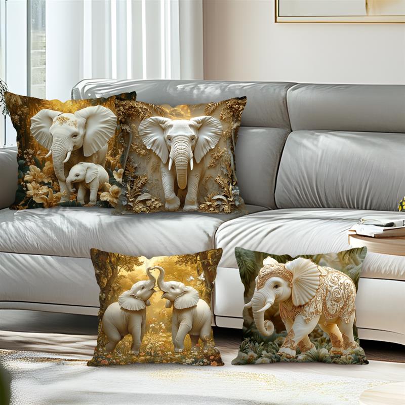 Jungle Elephant Cushion Pillowcase Printed Polyester 45X45Cm Throw Pillowcover Decorative Sofa Cushion Pillowslip Home Decor