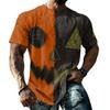 Loose Fit Casual Short Sleeve T Shirt Halloween Patchwork Stitch Print Top for Men and Women Unisex Comfortable Everyday Wear