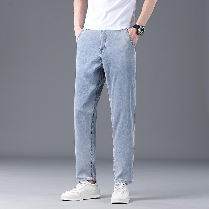 Jeans Men's Nine-Point Tencel Soft Lyocell Jeans Men's Summer Thin Straight Leg Loose Casual Nine-Point Pants