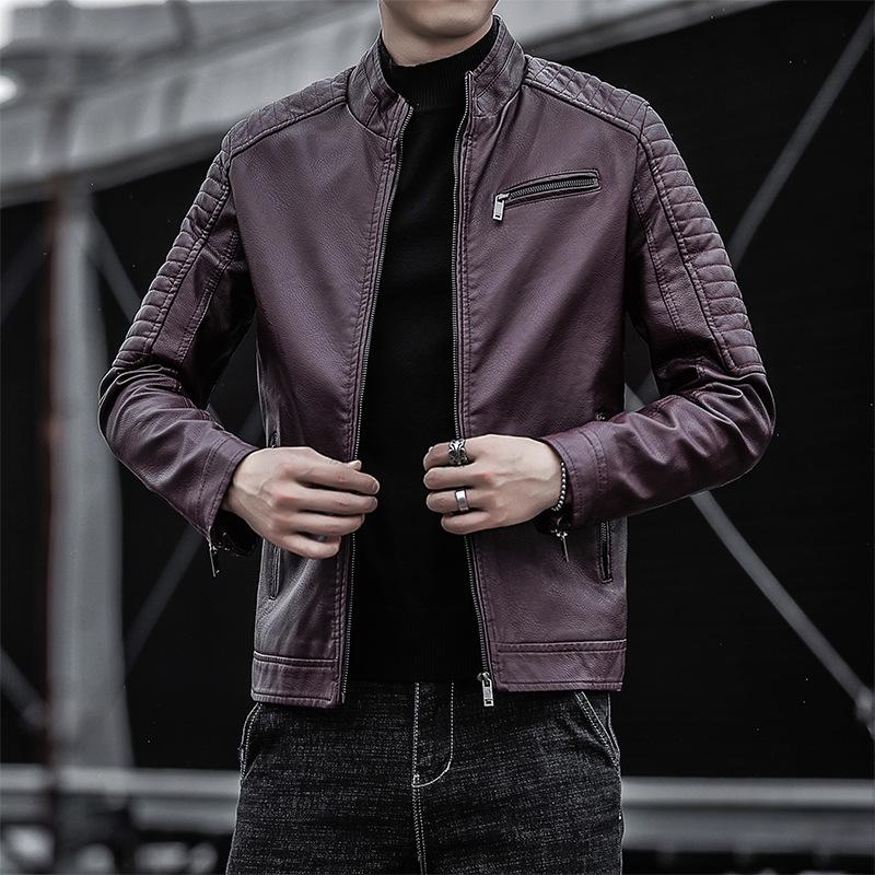 Autumn and Winter Men's Casual Jacket Men's Pu Leather Jacket Korean Style Slim Jacket Men's Leather Jacket Trendy
