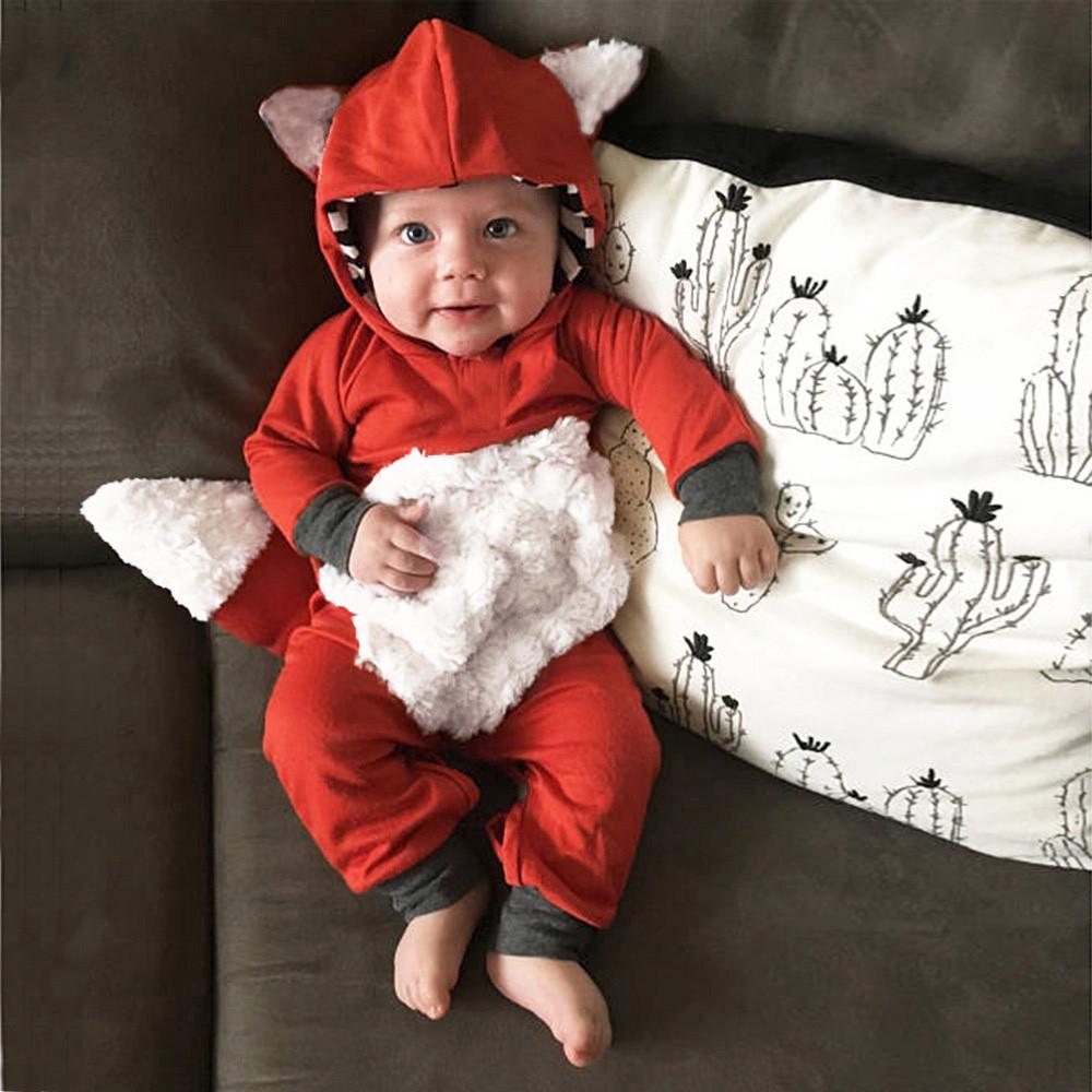 NEWLUK Baby Romper,Toddler Newborn Kids Girls Boys Cartoon Fox Hooded Print Romper Jumpsuit Playsuit Clothes Outfits