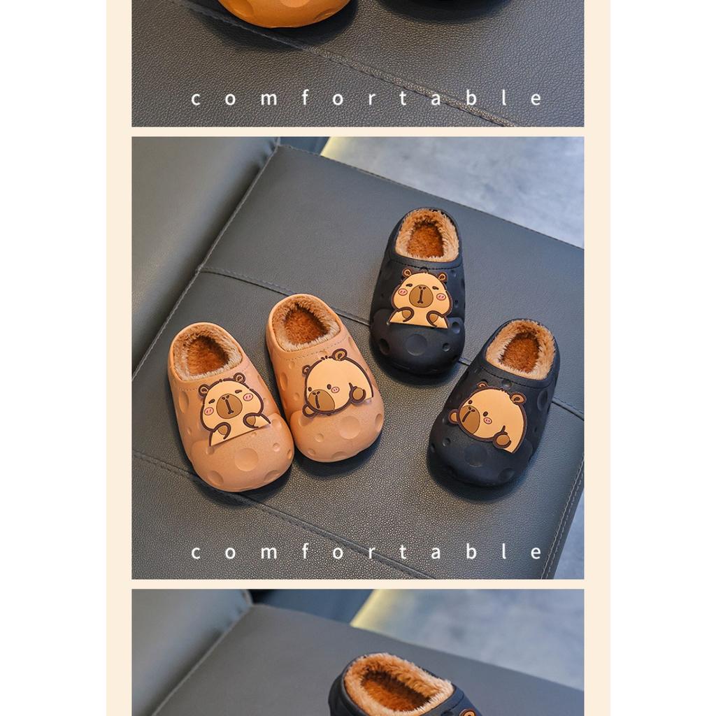 Autumn and Winter Children's Cotton Slippers for Both Boys and Girls, Warm and Plush Waterproof, Medium and Large Children's Bags with Cotton Heels