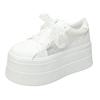 Fashion New 7.5CM Thick Soled Air Mesh Genuine Leather Mesh Breathable Hollow Casual Sneaker Platform Flats White Shoes for Women Summer