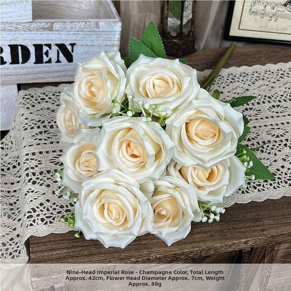 9 Heads Real Happy Imperial Rose Flower Mini Photography Photo Gift Valentine's Day Flowers 10 Colors Crystal Grass Bouquet