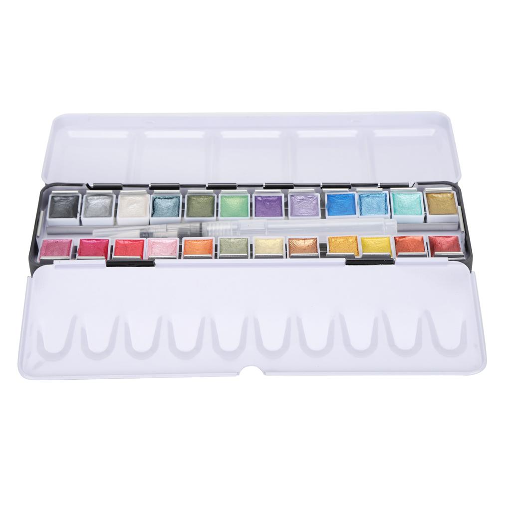Pearly Lustre Watercolor Paint Portable Bright Color Watercolor Pigment Set with Box24 Colors