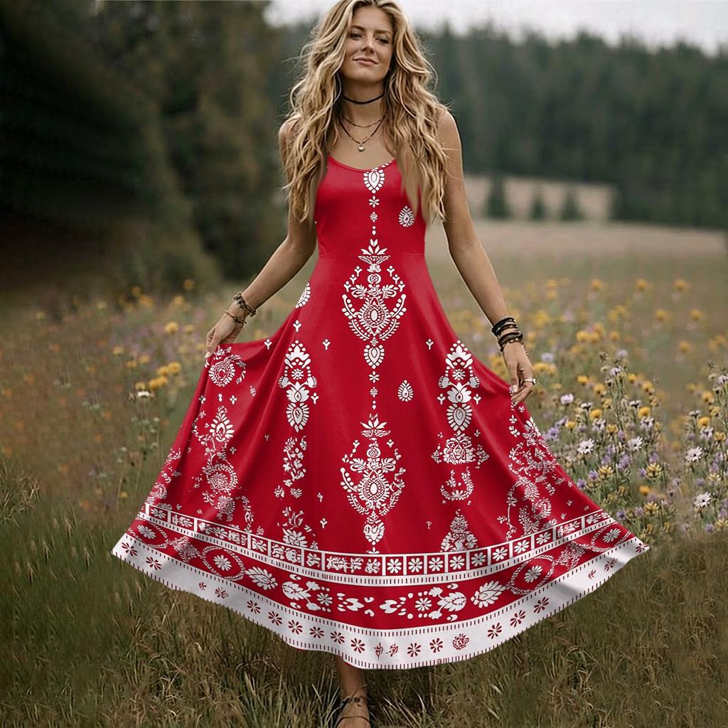 Women’s Sleeveless V Neck Maxi Dress with Spaghetti Straps and Floral Print Loose Fit Summer Long Dress for Daily Wear