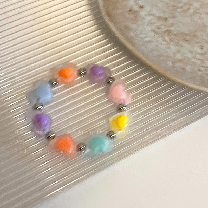 Rainbow color love resin bracelet women's temperament versatile girlfriend student hand rope niche design jewelry