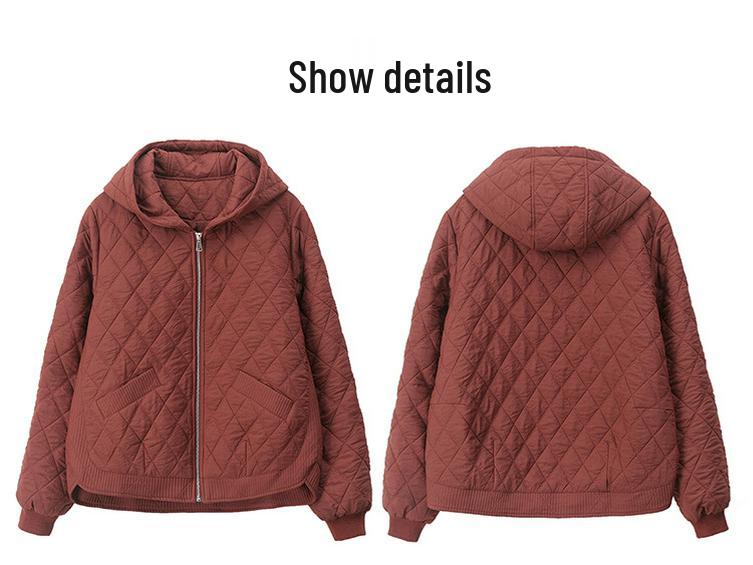 Women's 2024 Winter Casual Quilted Cotton Hooded Jacket, Loose Fit, Plus Size, Solid Color, Thick and Warm.