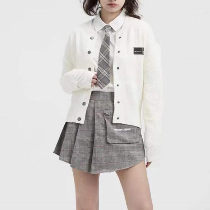 

Весна и осень женский ретро короткий модный свитер вязаный кардиган повседневная свободная куртка с длинным рукавом One Size бежевый