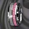 Fashion 8mm Silver Color Men Stainless Steel Rings, Pink Rose Abalone Shell Meteorite Inlay Rings for Men Women, Wedding Jewelry