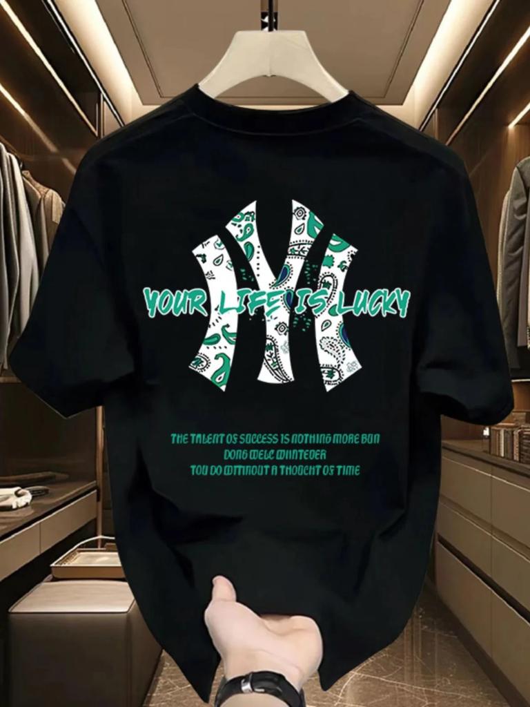 Summer 25 New Korean Men's and Women's High Quality Casual Crew-neck Print Short Sleeve Light Luxury Lovely T-shirt