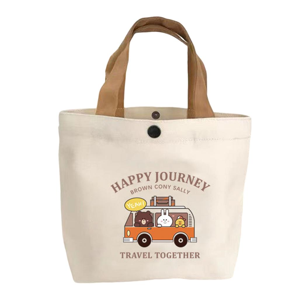 Canvas Tote Bag for School Cartoon Pattern Lunch Box Student Handbag Durable Lunch Carrier Pouch Women Men 27*22cm